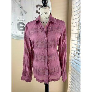 Peck & Peck Red melot  Button Up Blouse Womens size 16 Semi-Sheer